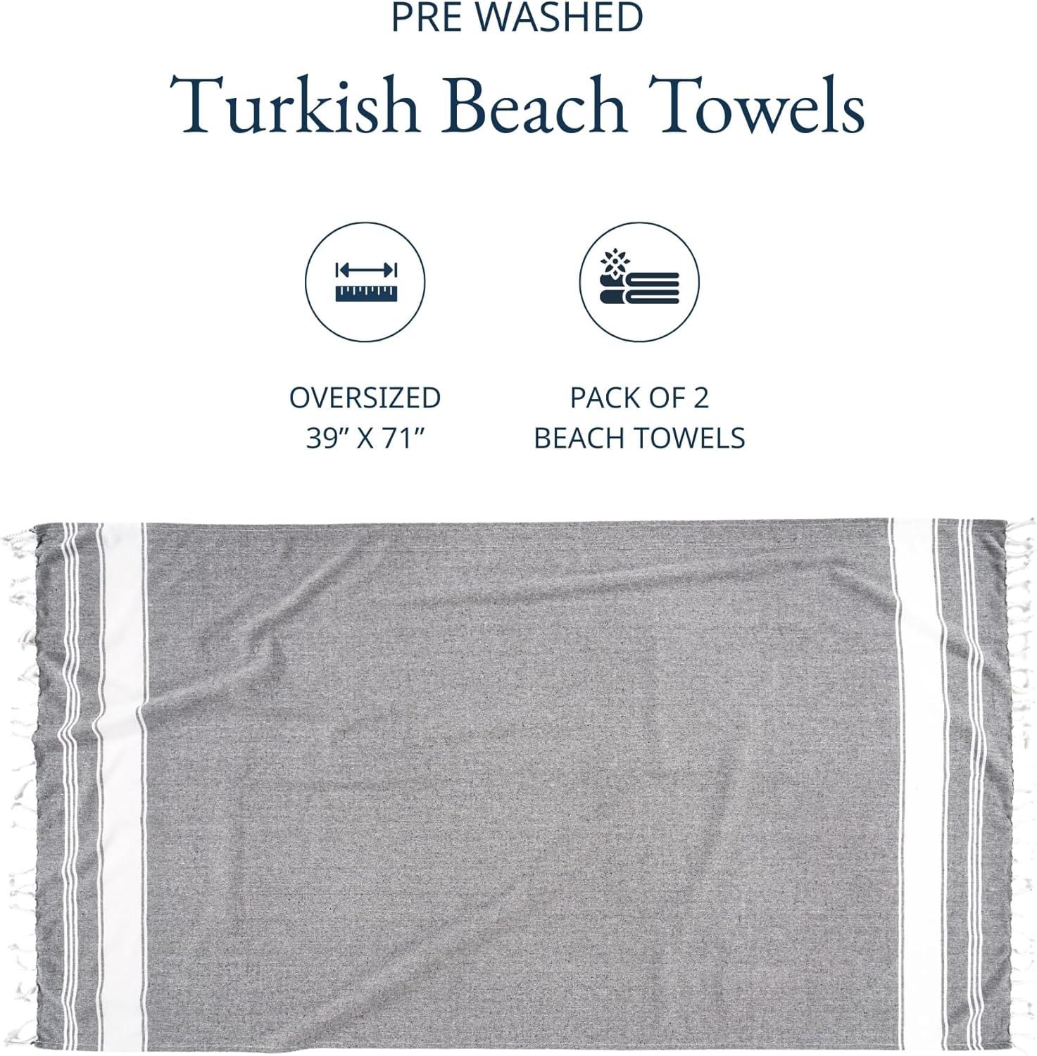 imageLANE LINEN Beach Towels for Women 2 Pack Oversized PreWashed NoShrink SandFree Quick Dry Lightweight Travel Beach Towels for Pool ampamp Shore Soft and Absorbent 39quotx71quot Sky BlueSmoky Black