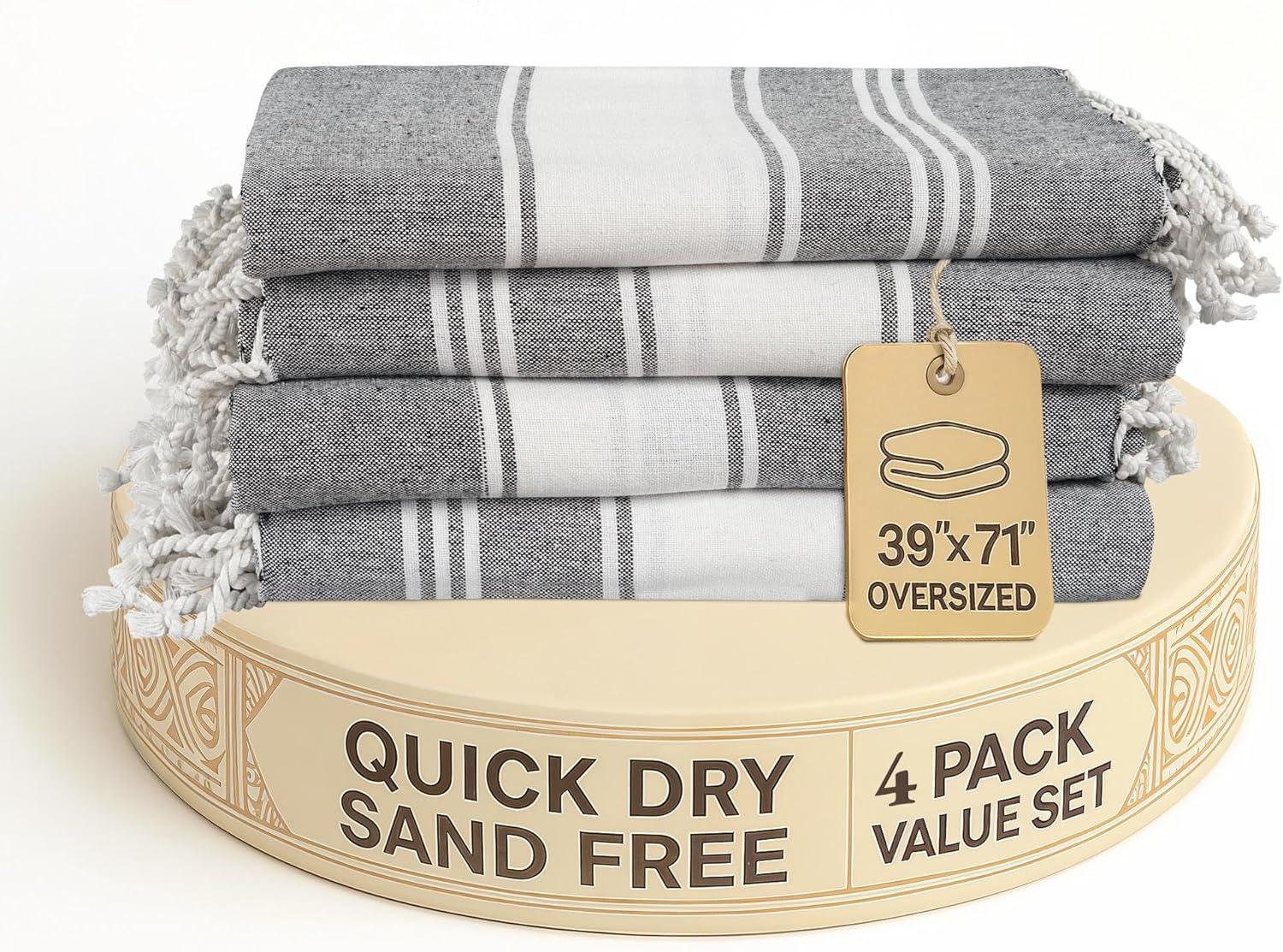 imageLANE LINEN Beach Towels for Women 2 Pack Oversized PreWashed NoShrink SandFree Quick Dry Lightweight Travel Beach Towels for Pool ampamp Shore Soft and Absorbent 39quotx71quot Sky BlueSmoky Black