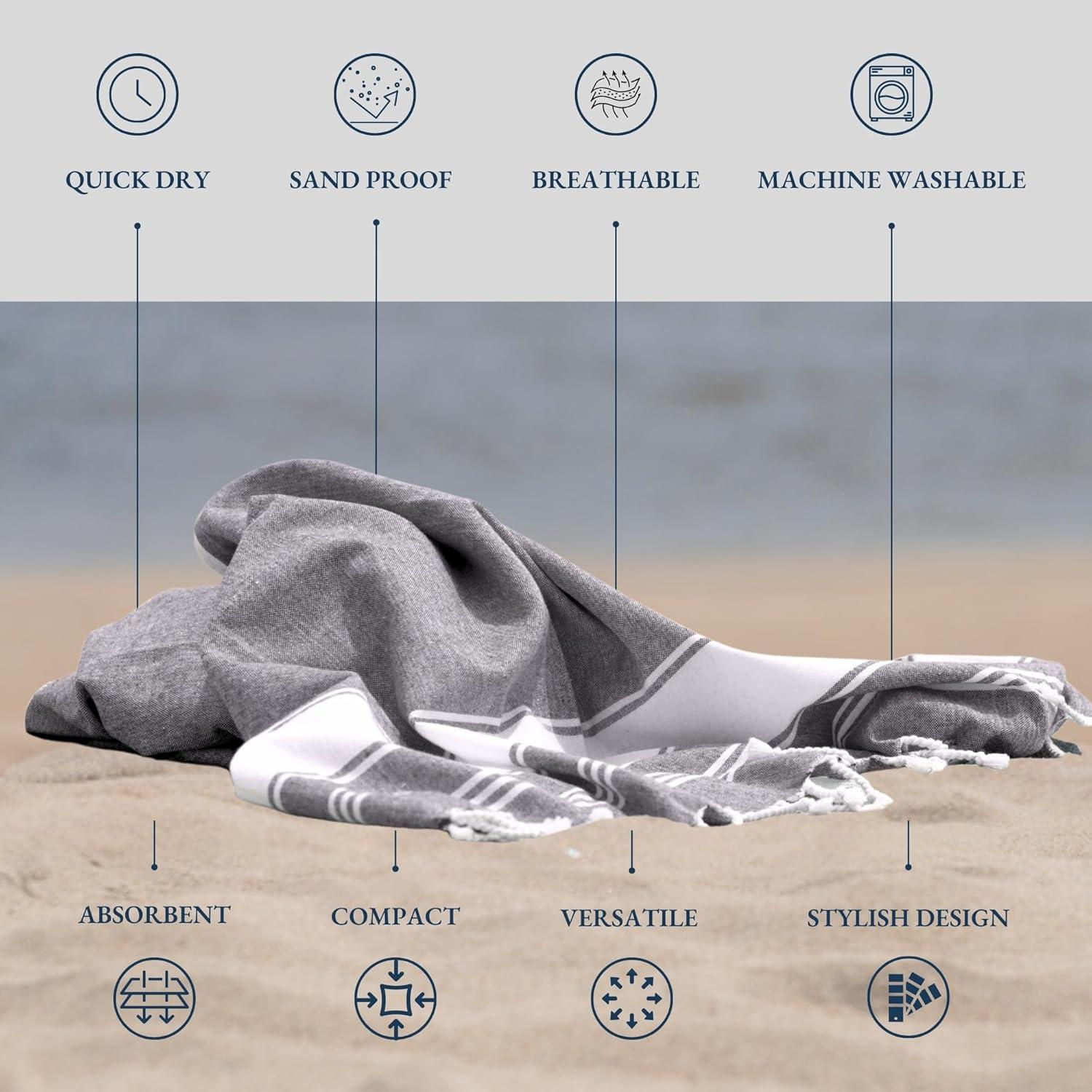 imageLANE LINEN Beach Towels for Women 2 Pack Oversized PreWashed NoShrink SandFree Quick Dry Lightweight Travel Beach Towels for Pool ampamp Shore Soft and Absorbent 39quotx71quot Sky BlueSmoky Black