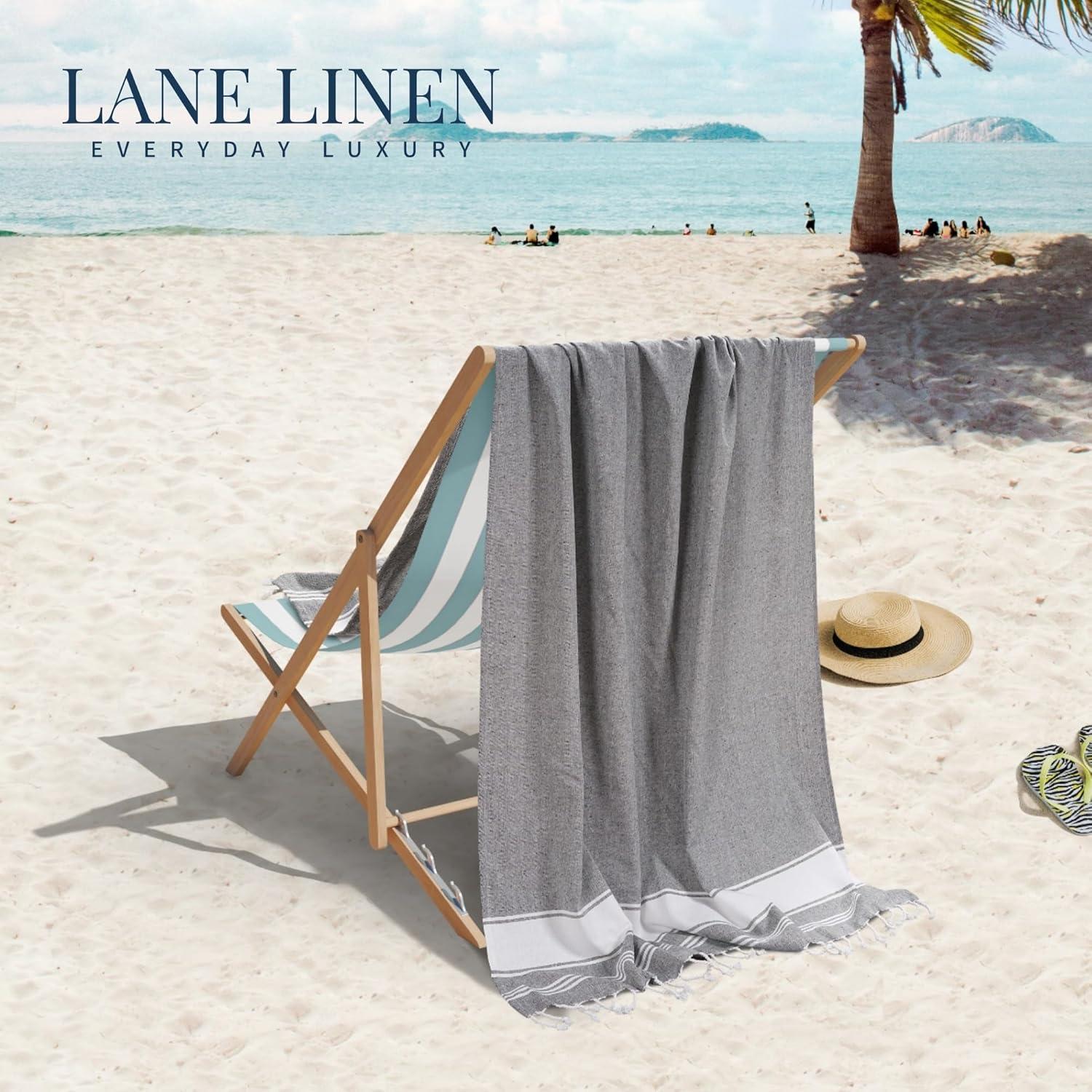 imageLANE LINEN Beach Towels for Women 2 Pack Oversized PreWashed NoShrink SandFree Quick Dry Lightweight Travel Beach Towels for Pool ampamp Shore Soft and Absorbent 39quotx71quot Sky BlueSmoky Black