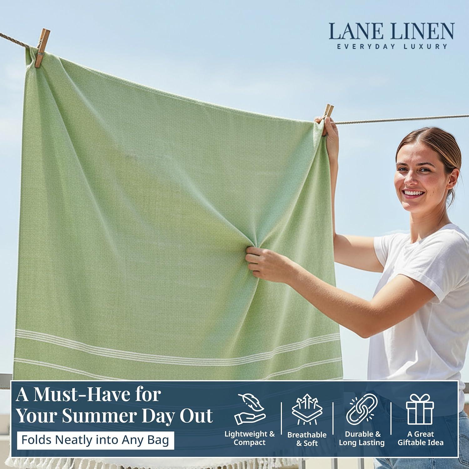 imageLANE LINEN Large Pool Towels XL Beach Towel PreWashed No Shrink Quick Dry Oversized Beach Towels Stylish Beach Towel for Women Sand Free Towel 39quotx71quot GreyJade Lime