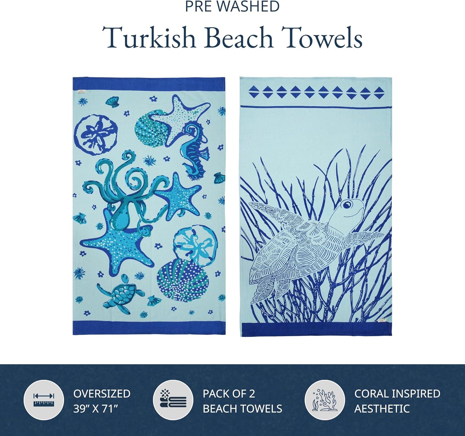 imageLANE LINEN Large Pool Towels XL Beach Towel PreWashed No Shrink Quick Dry Oversized Beach Towels Stylish Beach Towel for Women Sand Free Towel 39quotx71quot GreyStarfish Turtle