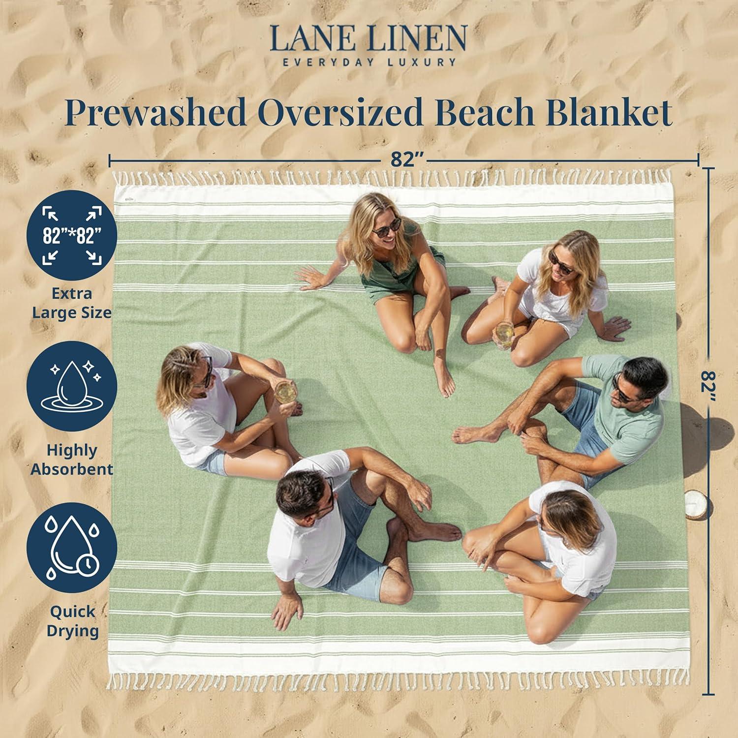 imageLANE LINEN Large Pool Towels XL Beach Towel PreWashed No Shrink Quick Dry Oversized Beach Towels Stylish Beach Towel for Women Sand Free Towel 39quotx71quot GreyJade Lime