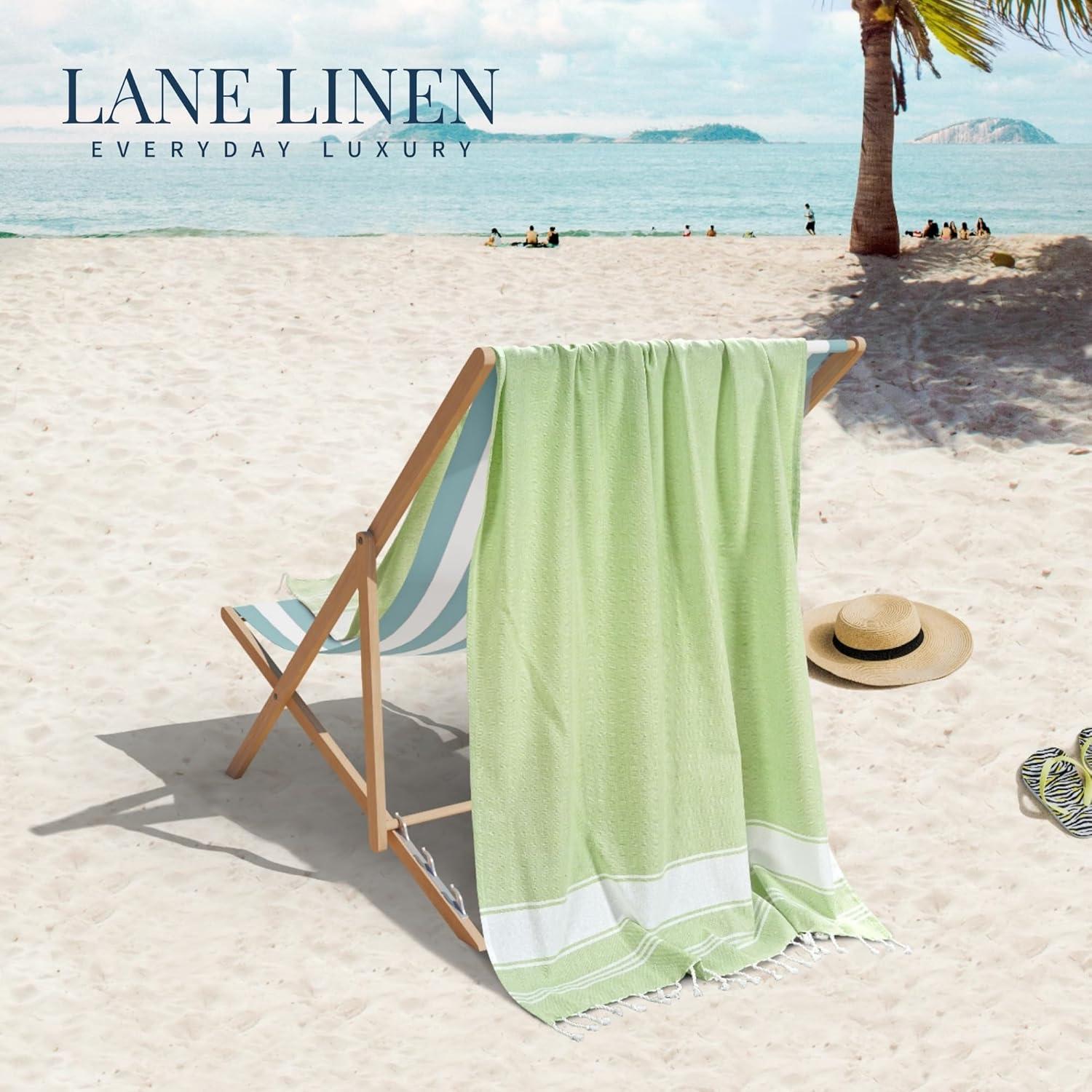 imageLANE LINEN Large Pool Towels XL Beach Towel PreWashed No Shrink Quick Dry Oversized Beach Towels Stylish Beach Towel for Women Sand Free Towel 39quotx71quot GreyJade Lime