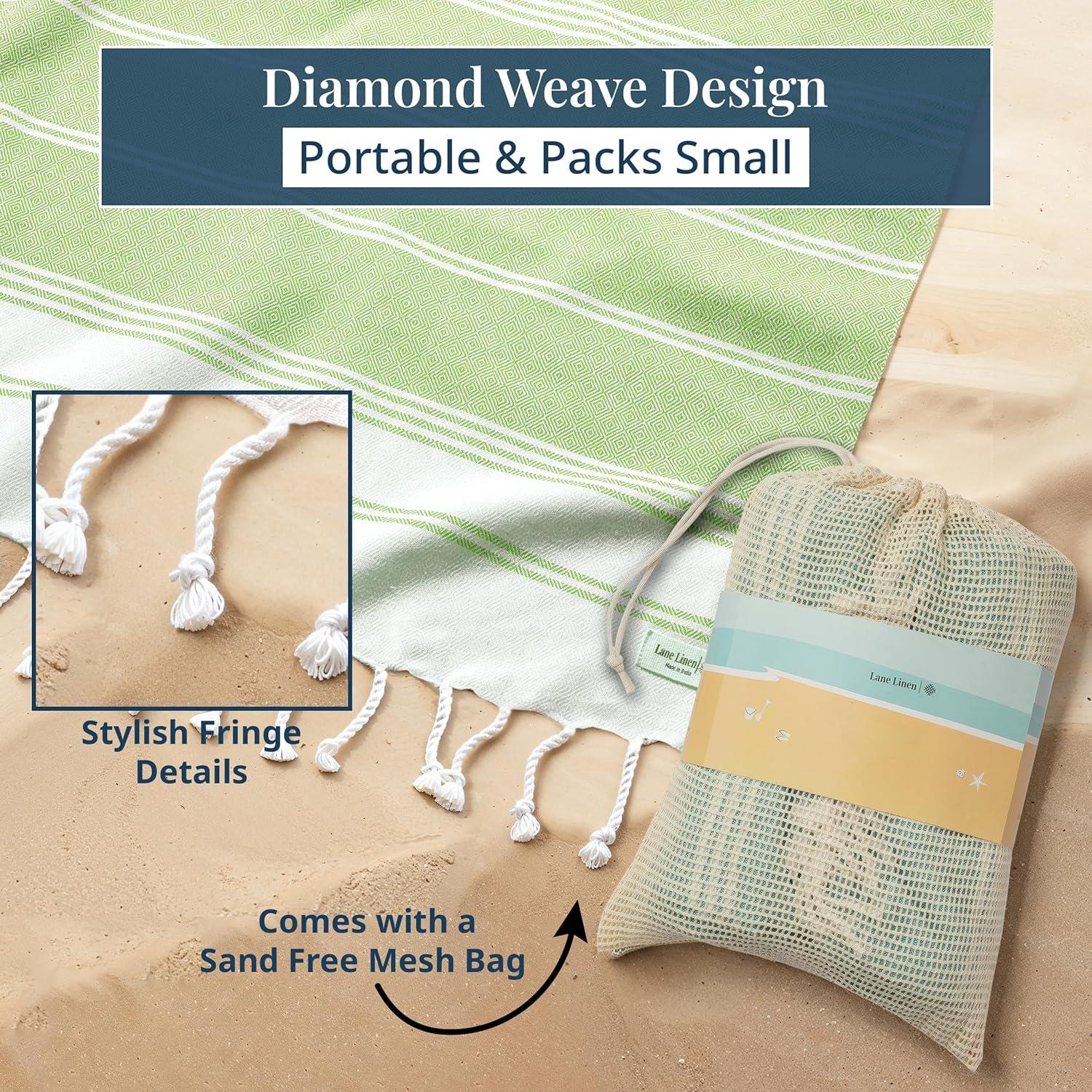 imageLANE LINEN Large Pool Towels XL Beach Towel PreWashed No Shrink Quick Dry Oversized Beach Towels Stylish Beach Towel for Women Sand Free Towel 39quotx71quot GreyJade Lime