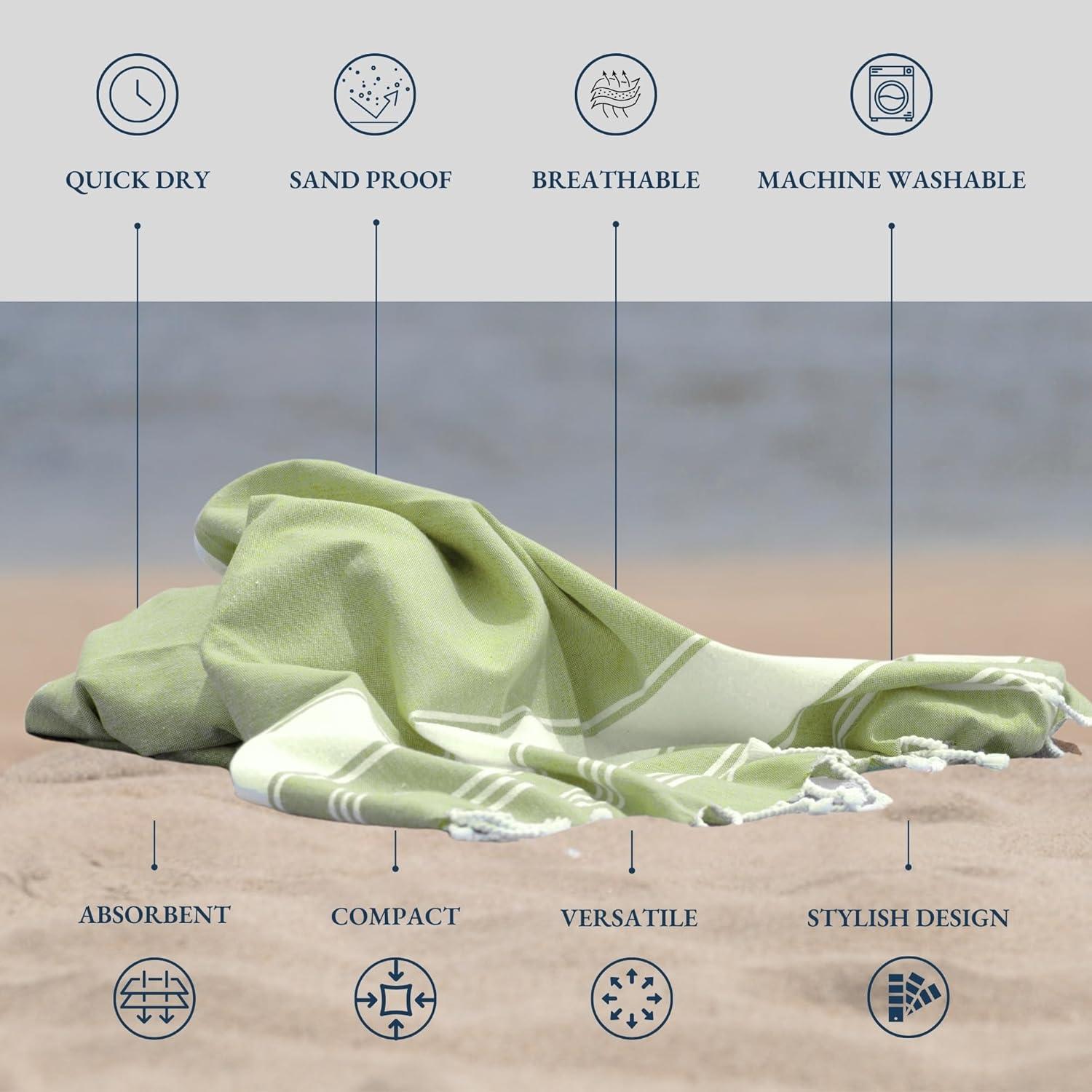 imageLANE LINEN Large Pool Towels XL Beach Towel PreWashed No Shrink Quick Dry Oversized Beach Towels Stylish Beach Towel for Women Sand Free Towel 39quotx71quot GreyJade Lime