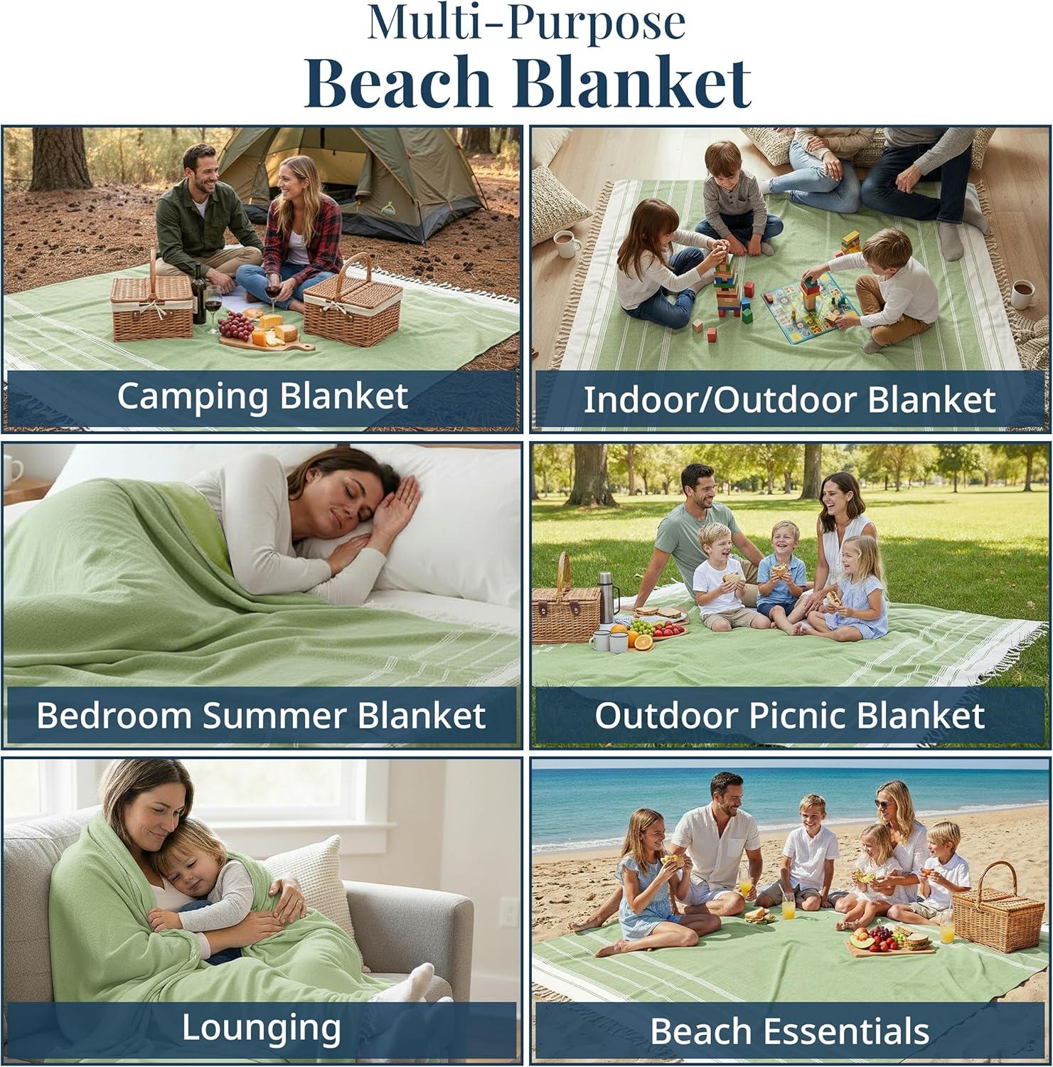 imageLANE LINEN Large Pool Towels XL Beach Towel PreWashed No Shrink Quick Dry Oversized Beach Towels Stylish Beach Towel for Women Sand Free Towel 39quotx71quot GreyJade Lime