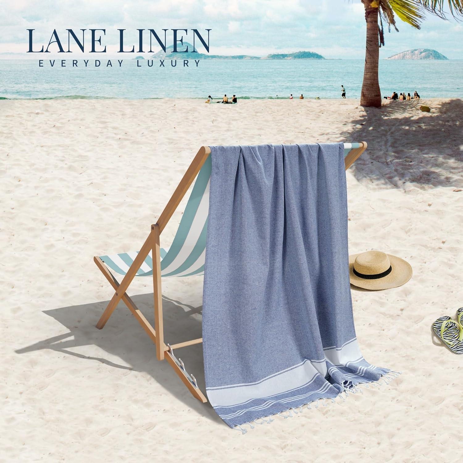 imageLANE LINEN Large Pool Towels XL Beach Towel PreWashed No Shrink Quick Dry Oversized Beach Towels Stylish Beach Towel for Women Sand Free Towel 39quotx71quot GreyForever Blue