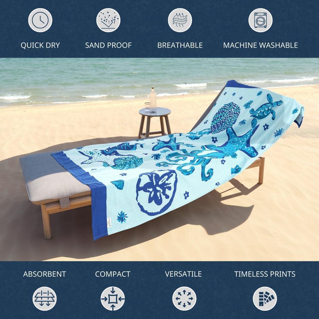 imageLANE LINEN Large Pool Towels XL Beach Towel PreWashed No Shrink Quick Dry Oversized Beach Towels Stylish Beach Towel for Women Sand Free Towel 39quotx71quot GreyStarfish Turtle