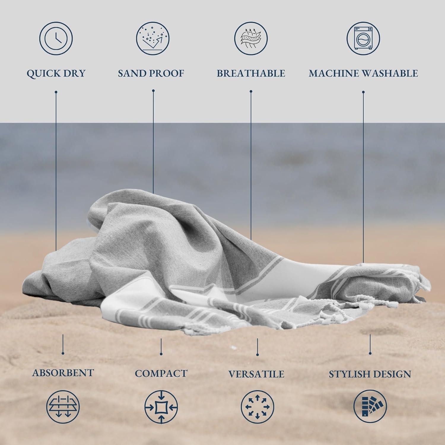 imageLANE LINEN Large Pool Towels XL Beach Towel PreWashed No Shrink Quick Dry Oversized Beach Towels Stylish Beach Towel for Women Sand Free Towel 39quotx71quot GreyGrey