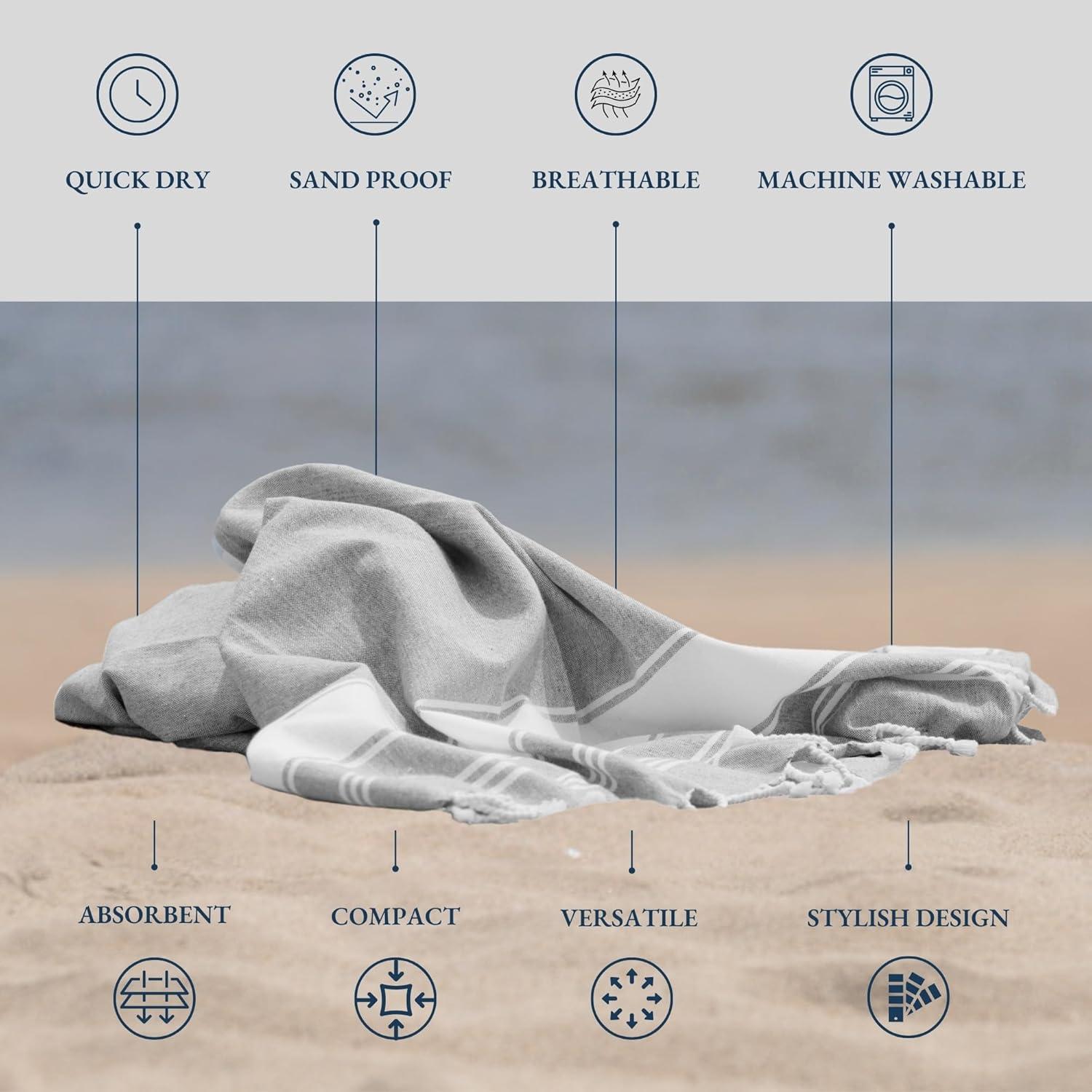 imageLANE LINEN Large Pool Towels XL Beach Towel PreWashed No Shrink Quick Dry Oversized Beach Towels Stylish Beach Towel for Women Sand Free Towel 39quotx71quot GreyGrey