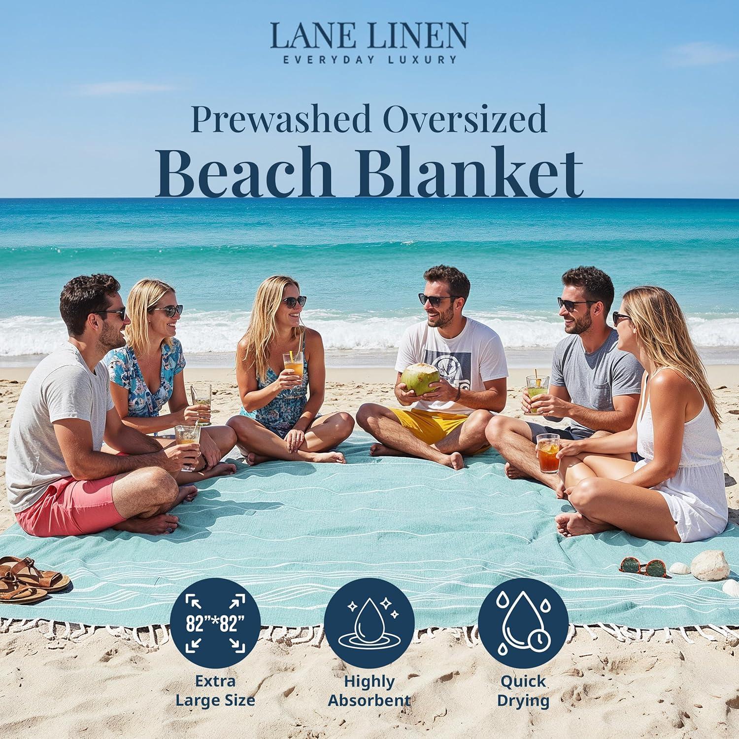 imageLANE LINEN Large Pool Towels XL Beach Towel PreWashed No Shrink Quick Dry Oversized Beach Towels Stylish Beach Towel for Women Sand Free Towel 39quotx71quot GreyAqua