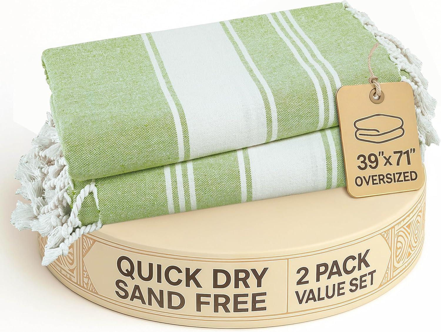 imageLANE LINEN Large Pool Towels XL Beach Towel PreWashed No Shrink Quick Dry Oversized Beach Towels Stylish Beach Towel for Women Sand Free Towel 39quotx71quot GreyJade Lime