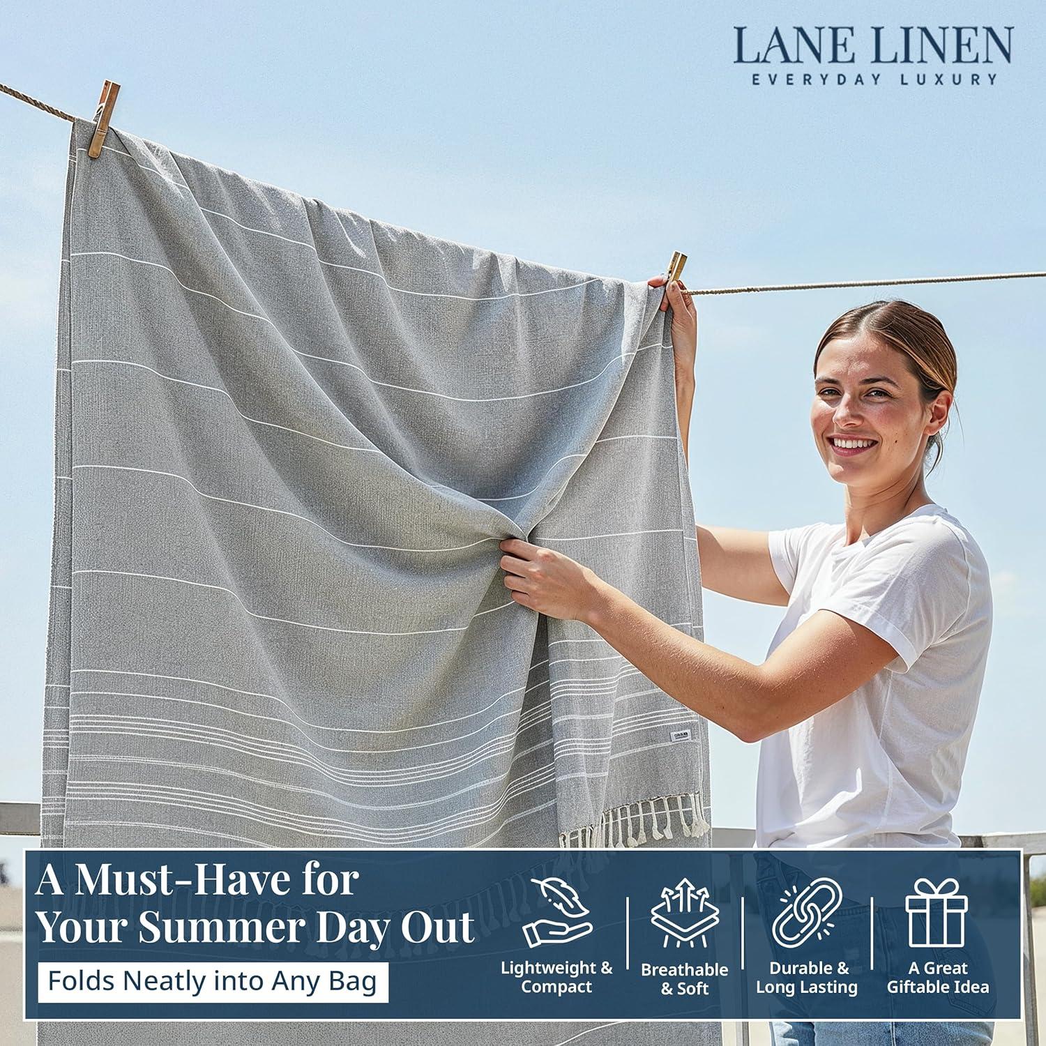 imageLANE LINEN Large Pool Towels XL Beach Towel PreWashed No Shrink Quick Dry Oversized Beach Towels Stylish Beach Towel for Women Sand Free Towel 39quotx71quot GreyGrey