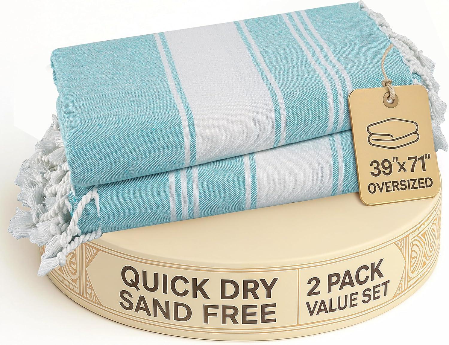 imageLANE LINEN Large Pool Towels XL Beach Towel PreWashed No Shrink Quick Dry Oversized Beach Towels Stylish Beach Towel for Women Sand Free Towel 39quotx71quot GreyAqua