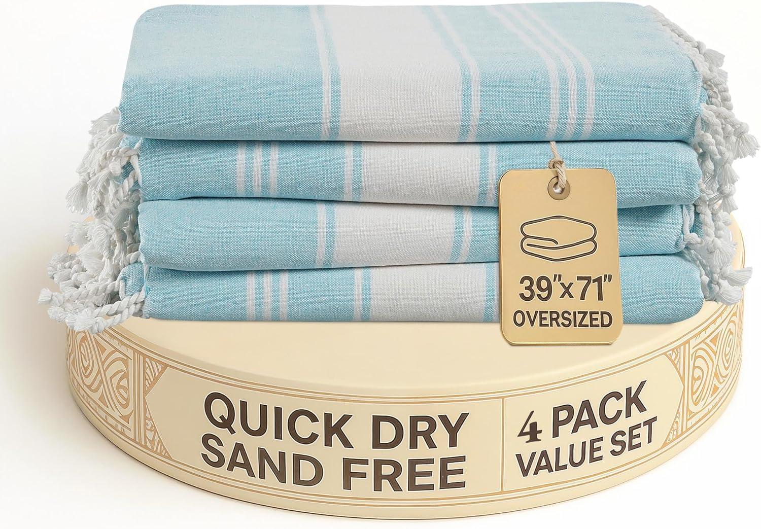 imageLANE LINEN Large Pool Towels XL Beach Towel PreWashed No Shrink Quick Dry Oversized Beach Towels Stylish Beach Towel for Women Sand Free Towel 39quotx71quot GreyAqua