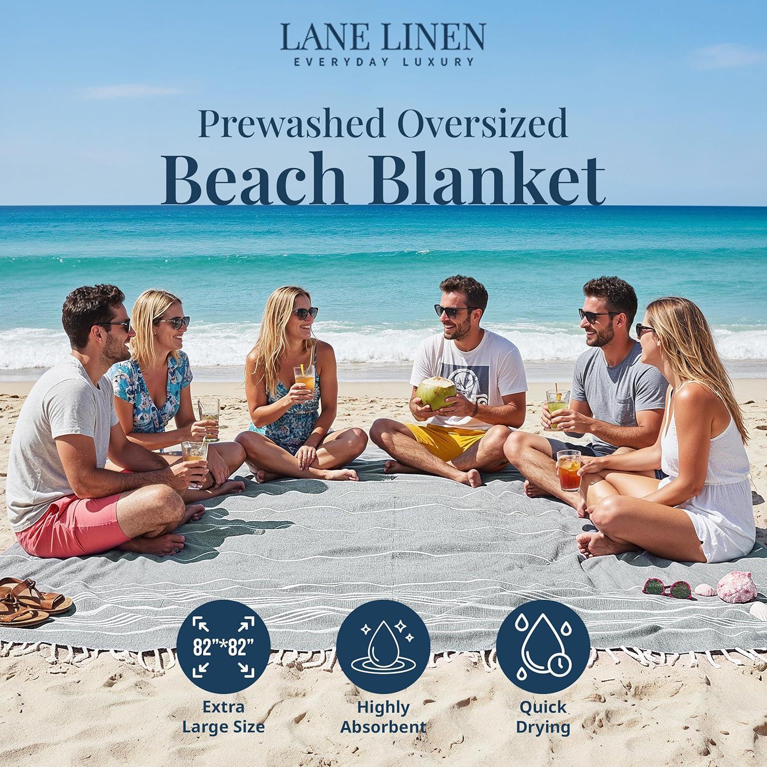 imageLANE LINEN Large Pool Towels XL Beach Towel PreWashed No Shrink Quick Dry Oversized Beach Towels Stylish Beach Towel for Women Sand Free Towel 39quotx71quot GreyGrey