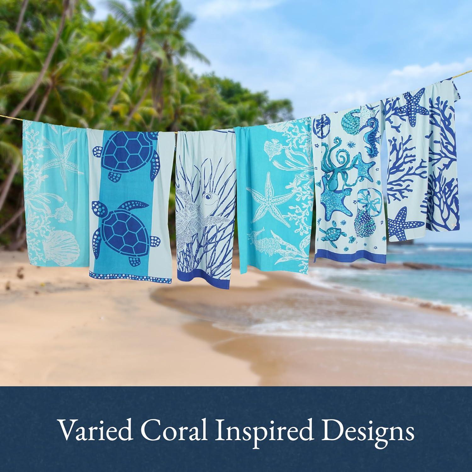 imageLANE LINEN Turkish Beach Towel 2 Pack Oversized Beach Towel 39quotx71quot Beach Essentials for Women Large Pool Towel Absorbent ampamp Quick Dry Sand Free Beach Towel Bird of ParadiseStarfish Serenade