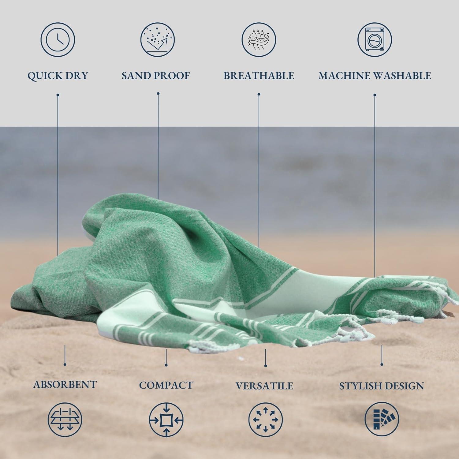 imageLANE LINEN Turkish Beach Towel 2 Pack Oversized Beach Towel 39quotx71quot Beach Essentials for Women Large Pool Towel Absorbent ampamp Quick Dry Sand Free Beach Towel Bird of ParadiseJade Green