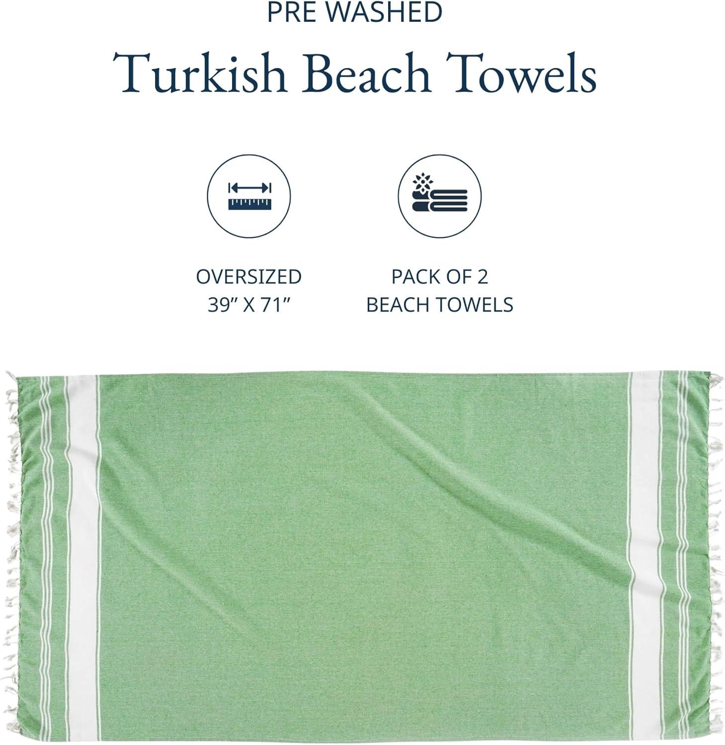 imageLANE LINEN Turkish Beach Towel 2 Pack Oversized Beach Towel 39quotx71quot Beach Essentials for Women Large Pool Towel Absorbent ampamp Quick Dry Sand Free Beach Towel Bird of ParadiseJade Green