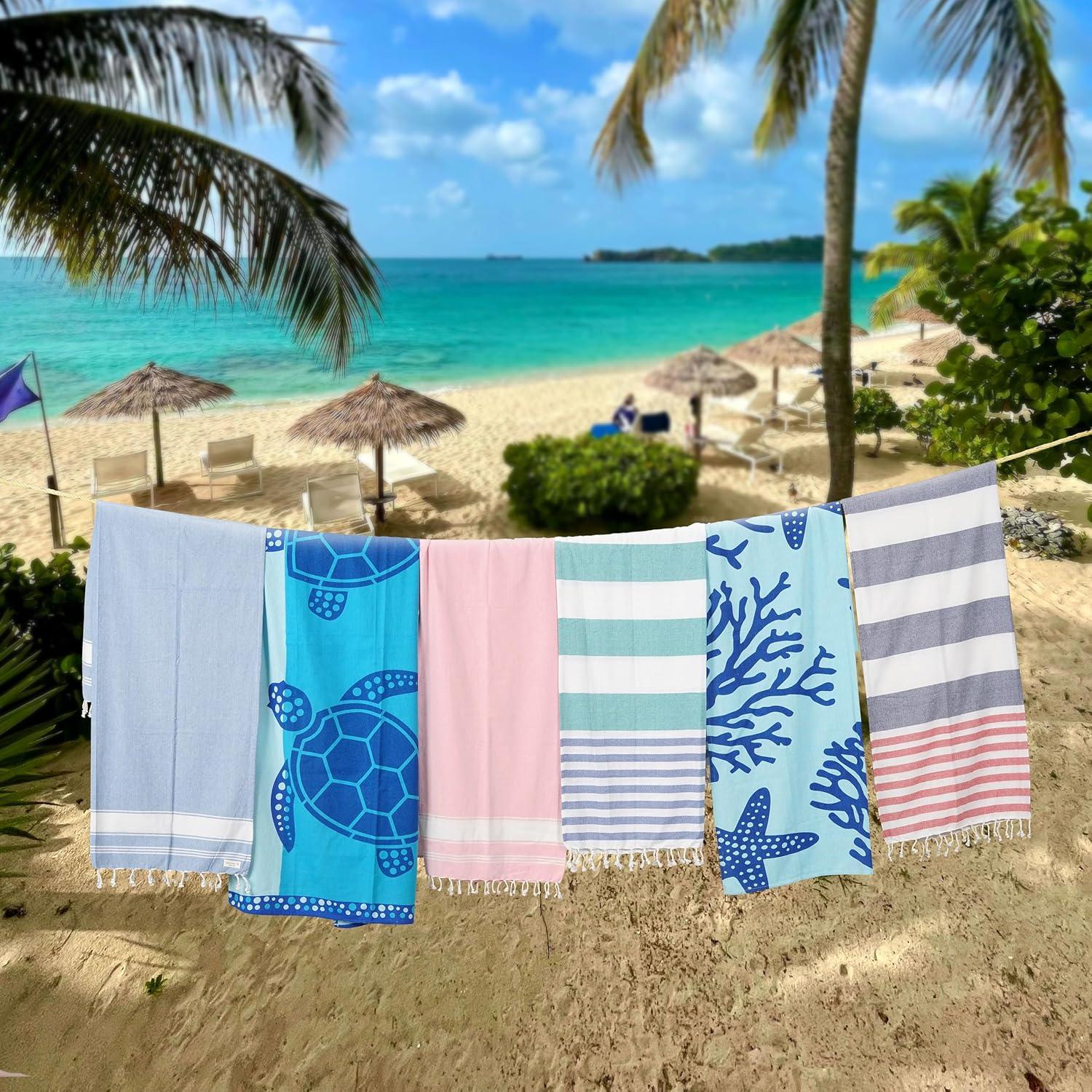 imageLANE LINEN Turkish Beach Towel 2 Pack Oversized Beach Towel 39quotx71quot Beach Essentials for Women Large Pool Towel Absorbent ampamp Quick Dry Sand Free Beach Towel Bird of ParadiseCoastal Bliss