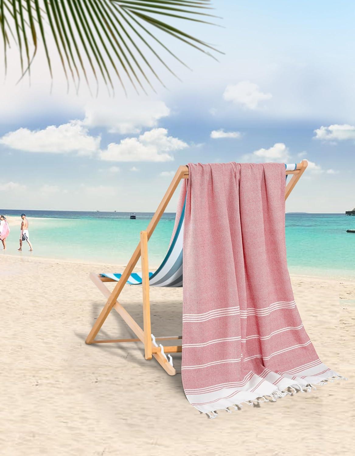 imageLANE LINEN Turkish Beach Towel 2 Pack Oversized Beach Towel 39quotx71quot Beach Essentials for Women Large Pool Towel Absorbent ampamp Quick Dry Sand Free Beach Towel Bird of ParadiseHibiscuss