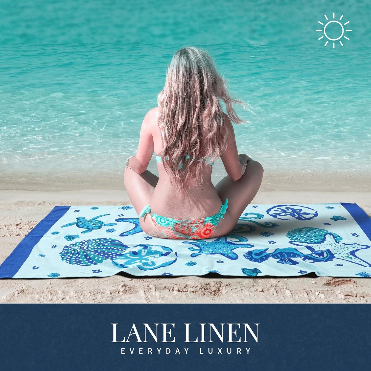 imageLANE LINEN Turkish Beach Towel 2 Pack Oversized Beach Towel 39quotx71quot Beach Essentials for Women Large Pool Towel Absorbent ampamp Quick Dry Sand Free Beach Towel Bird of ParadiseStarfish Serenade