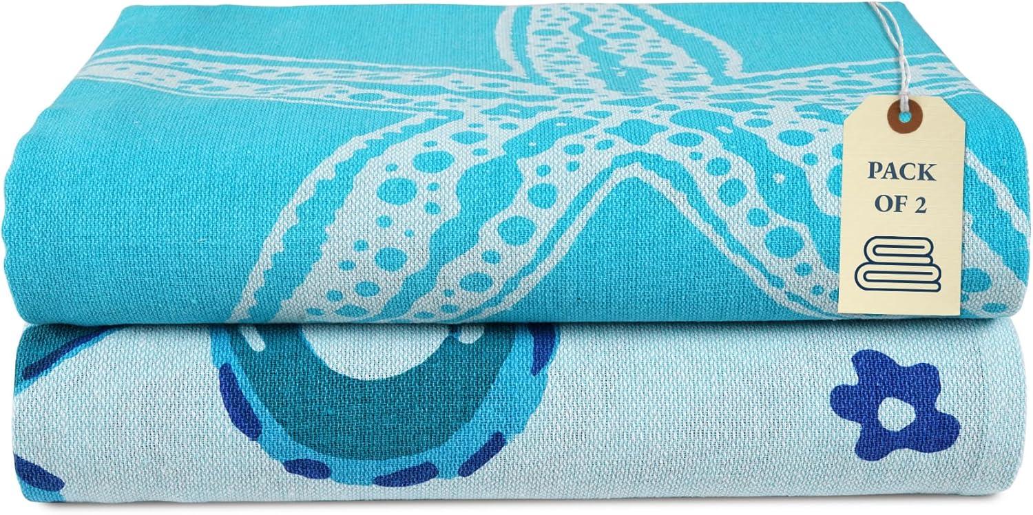 imageLANE LINEN Turkish Beach Towel 2 Pack Oversized Beach Towel 39quotx71quot Beach Essentials for Women Large Pool Towel Absorbent ampamp Quick Dry Sand Free Beach Towel Bird of ParadiseStarfish Serenade