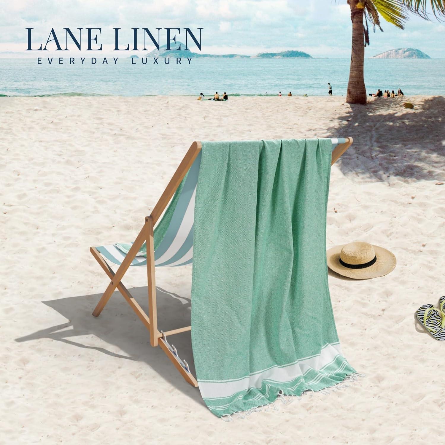 imageLANE LINEN Turkish Beach Towel 2 Pack Oversized Beach Towel 39quotx71quot Beach Essentials for Women Large Pool Towel Absorbent ampamp Quick Dry Sand Free Beach Towel Bird of ParadiseJade Green
